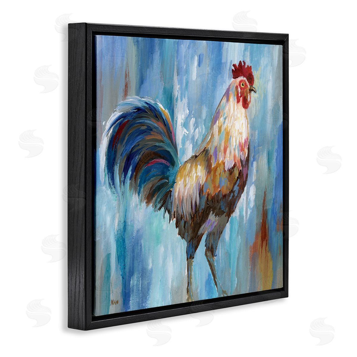Nan Farm Rooster Contemporary Painting Morning Country Bird Black Floating Frame Canvas Wall Art Print