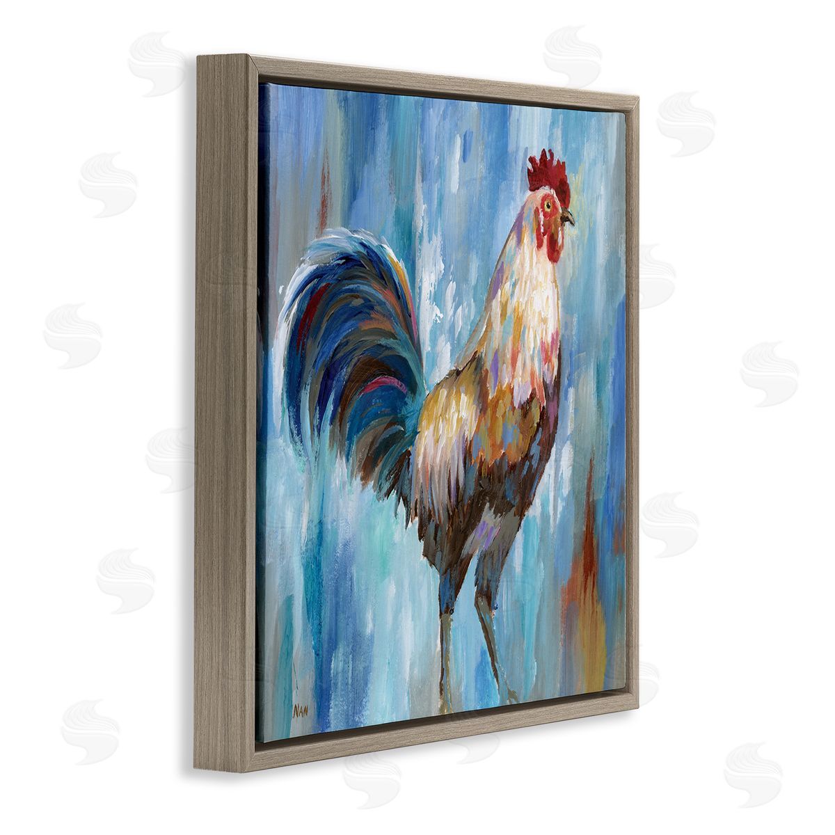 Nan Farm Rooster Contemporary Painting Morning Country Bird Brown Floating Frame Canvas Wall Art Print