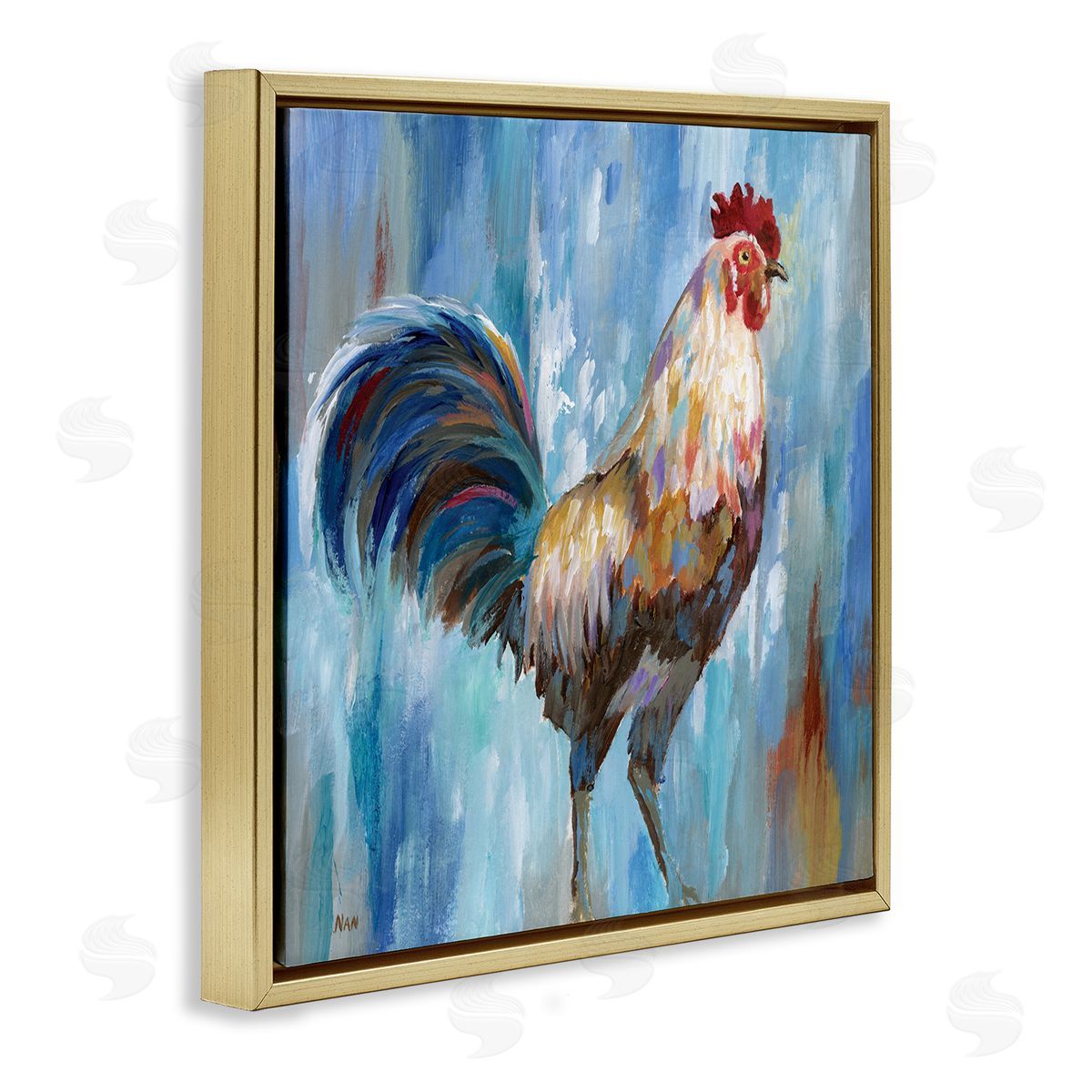 Nan Farm Rooster Contemporary Painting Morning Country Bird Gold Floating Frame Canvas Wall Art Print