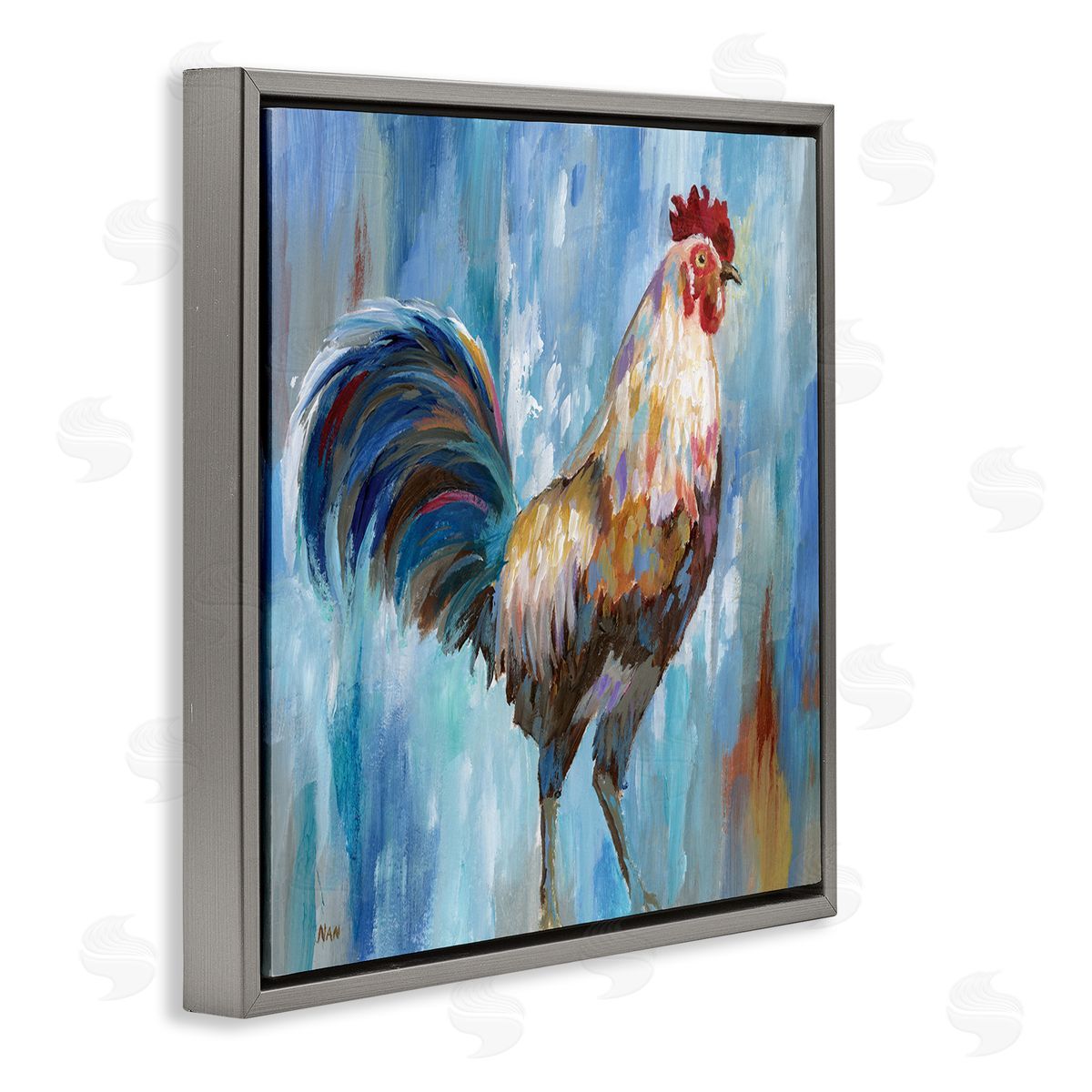 Nan Farm Rooster Contemporary Painting Morning Country Bird Gray Floating Frame Canvas Wall Art Print
