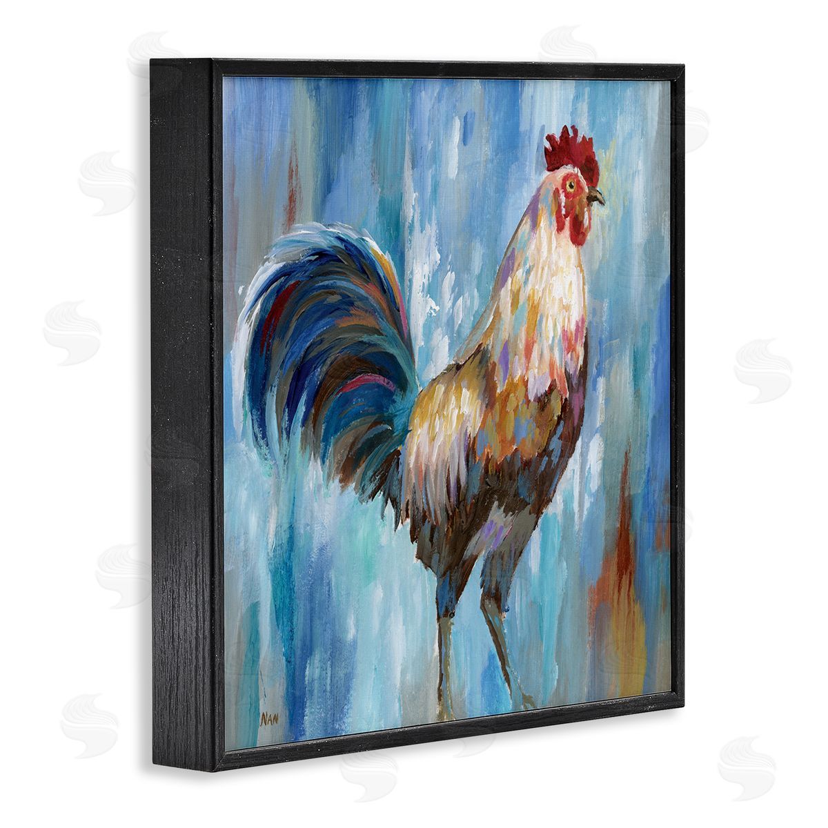 Nan Farm Rooster Contemporary Painting Morning Country Bird Black Framed Glicee Wall Art Print
