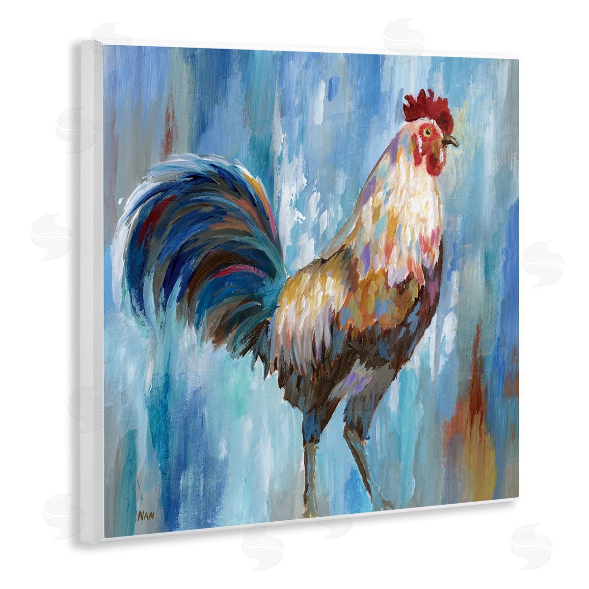 Nan Farm Rooster Contemporary Painting Morning Country Bird Wooden Wall Plaque Art Print