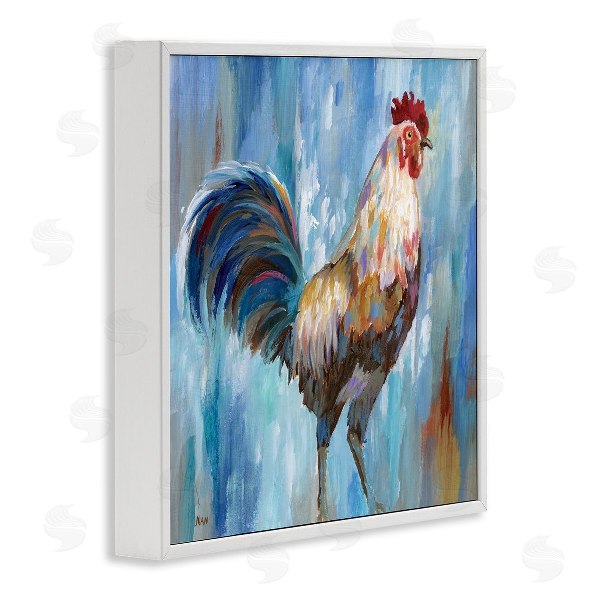 Nan Farm Rooster Contemporary Painting Morning Country Bird White Framed Glicee Wall Art Print