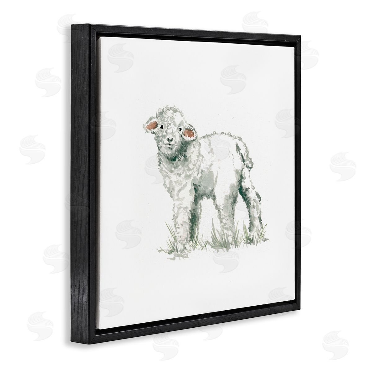 Carol Robinson Fluffy Baby Sheep Minimal Farm Animal over White Black Floating Frame Canvas Wall Art Print
