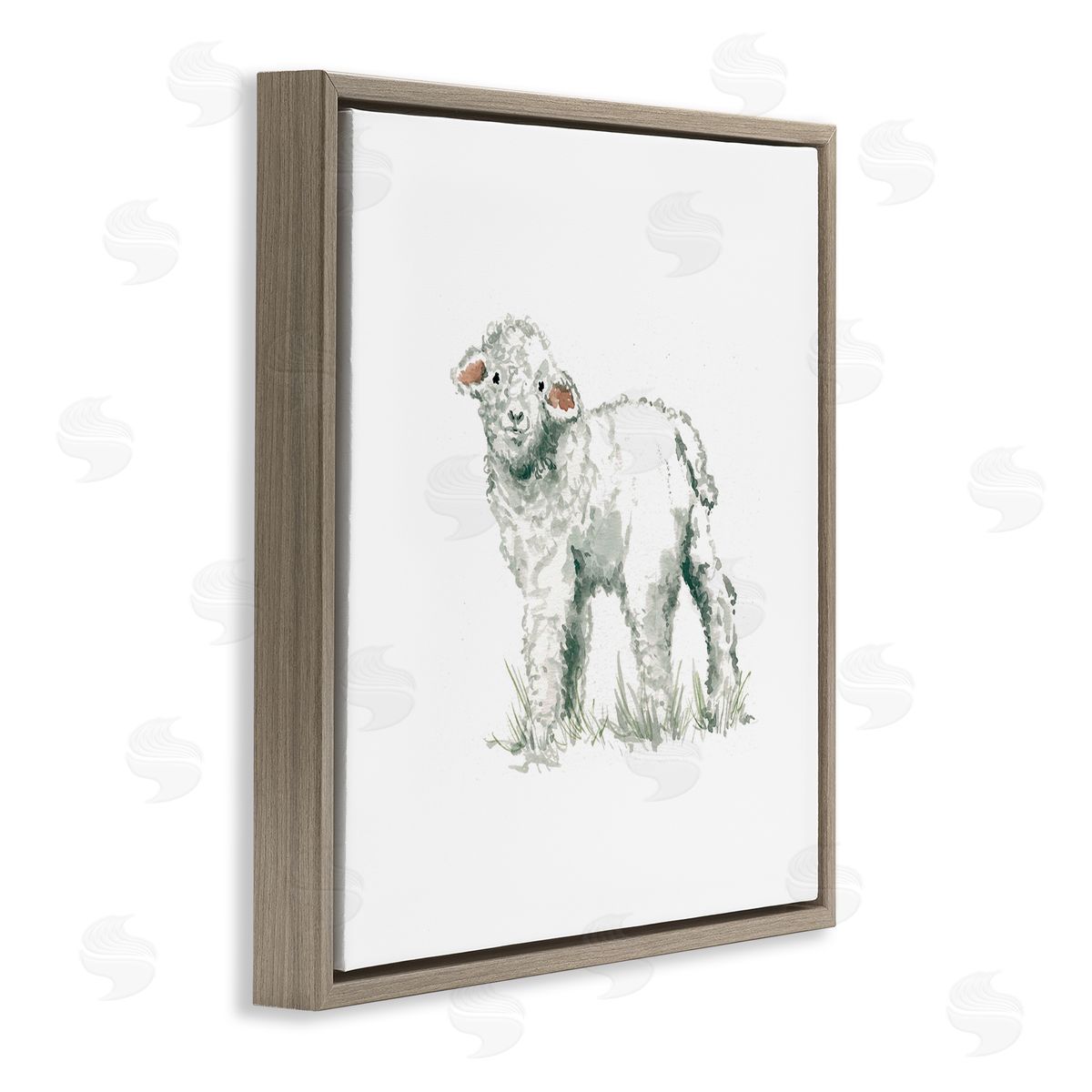 Carol Robinson Fluffy Baby Sheep Minimal Farm Animal over White Brown Floating Frame Canvas Wall Art Print