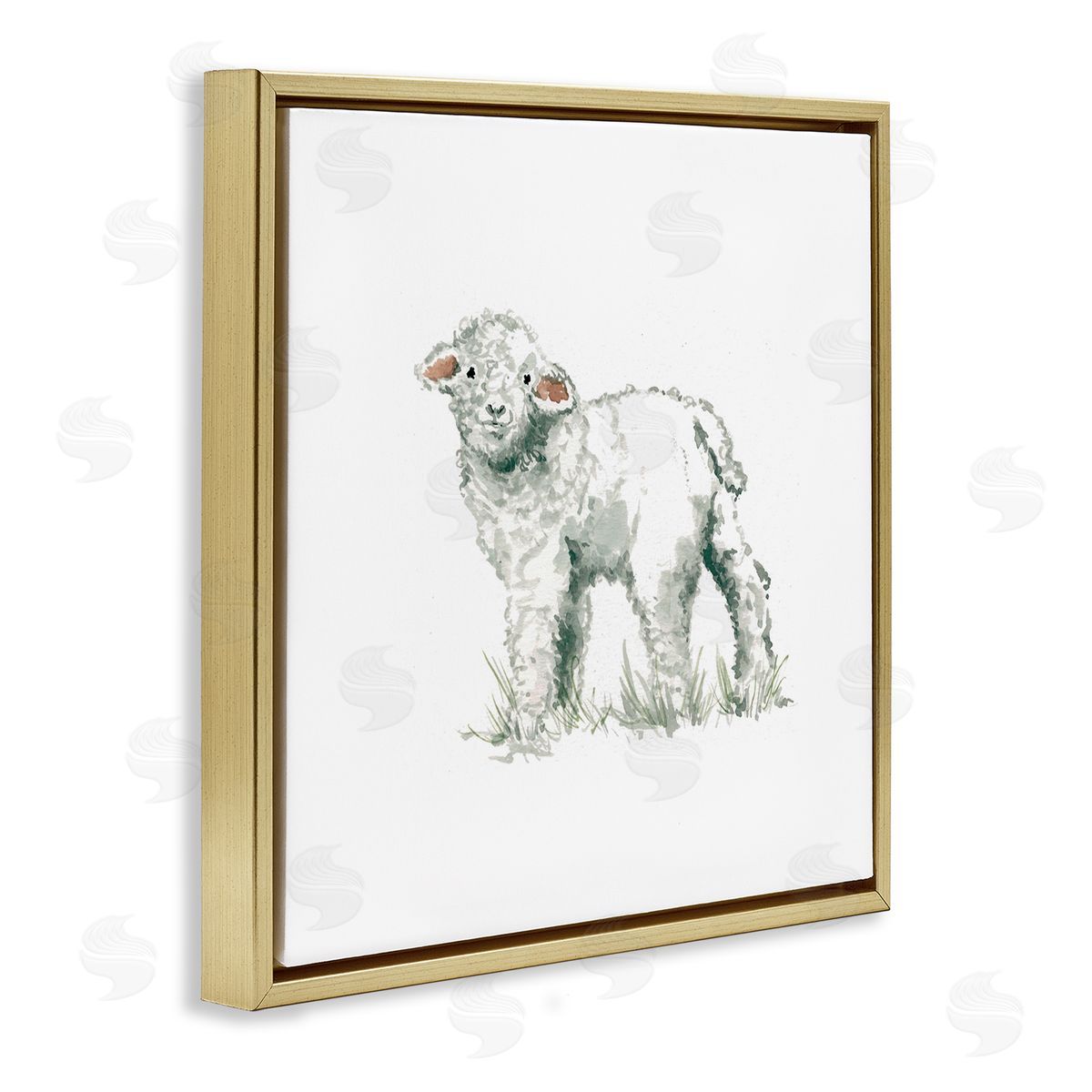 Carol Robinson Fluffy Baby Sheep Minimal Farm Animal over White Gold Floating Frame Canvas Wall Art Print