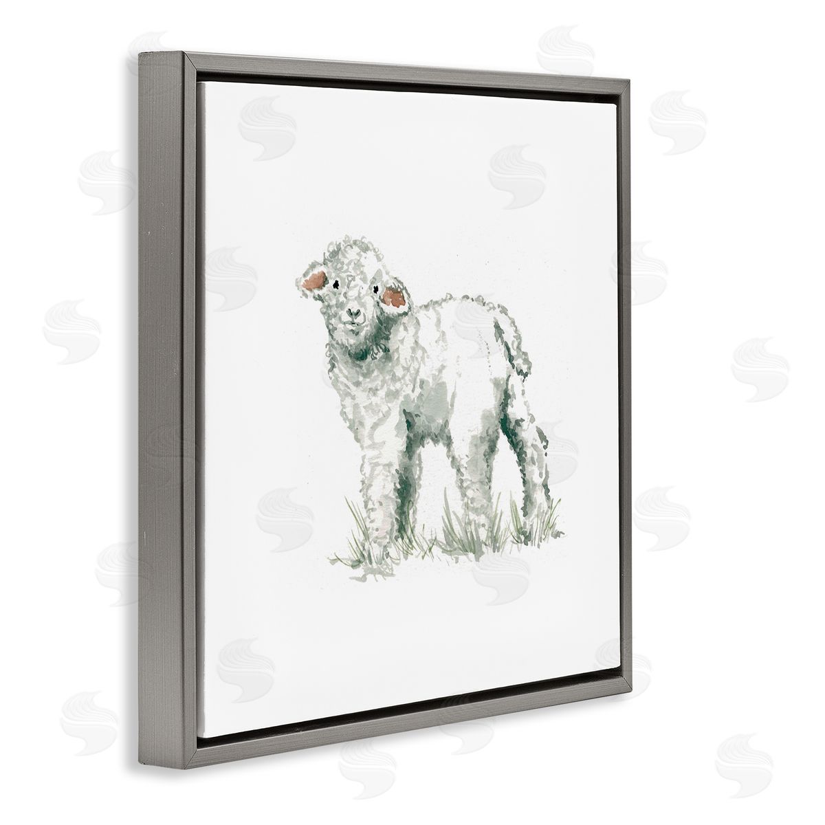 Carol Robinson Fluffy Baby Sheep Minimal Farm Animal over White Gray Floating Frame Canvas Wall Art Print
