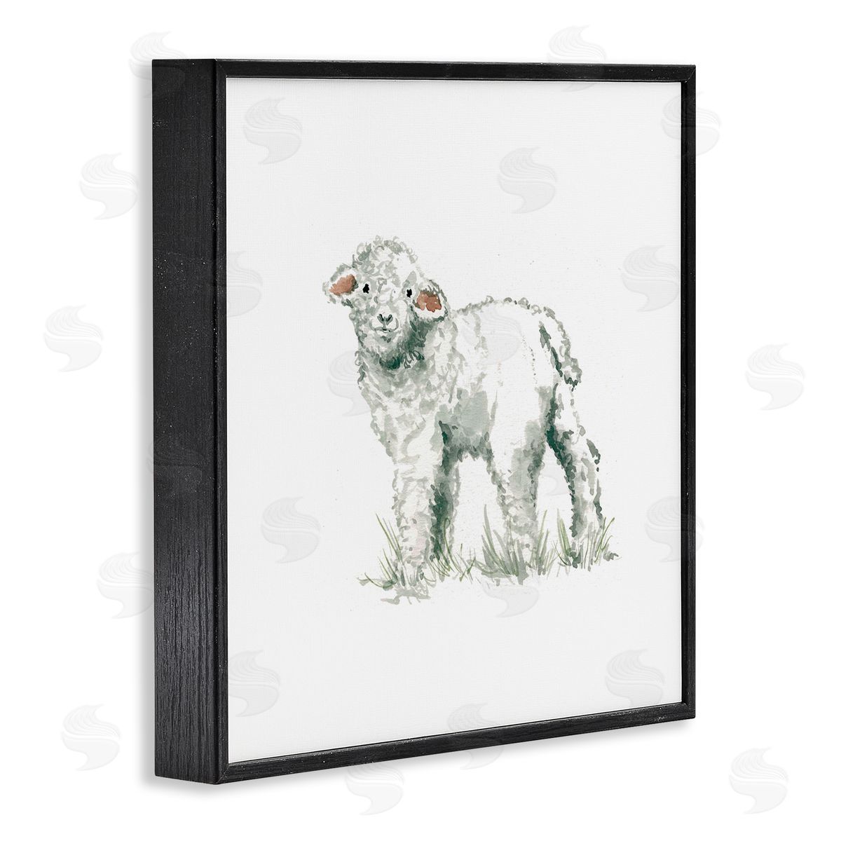 Carol Robinson Fluffy Baby Sheep Minimal Farm Animal over White Black Framed Glicee Wall Art Print