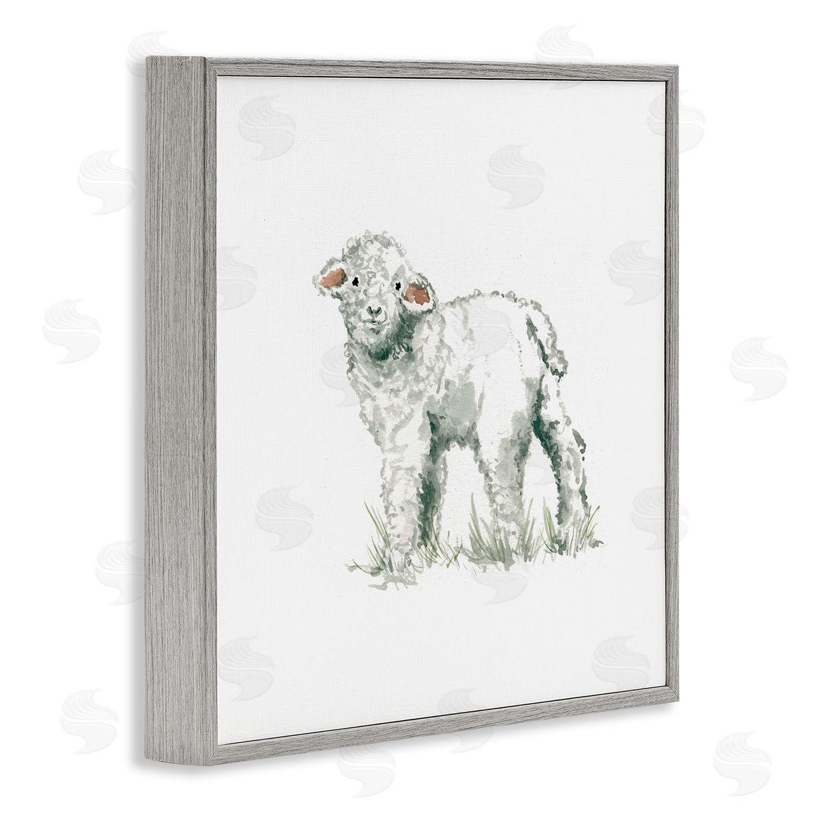 Carol Robinson Fluffy Baby Sheep Minimal Farm Animal over White Gray Framed Glicee Wall Art Print