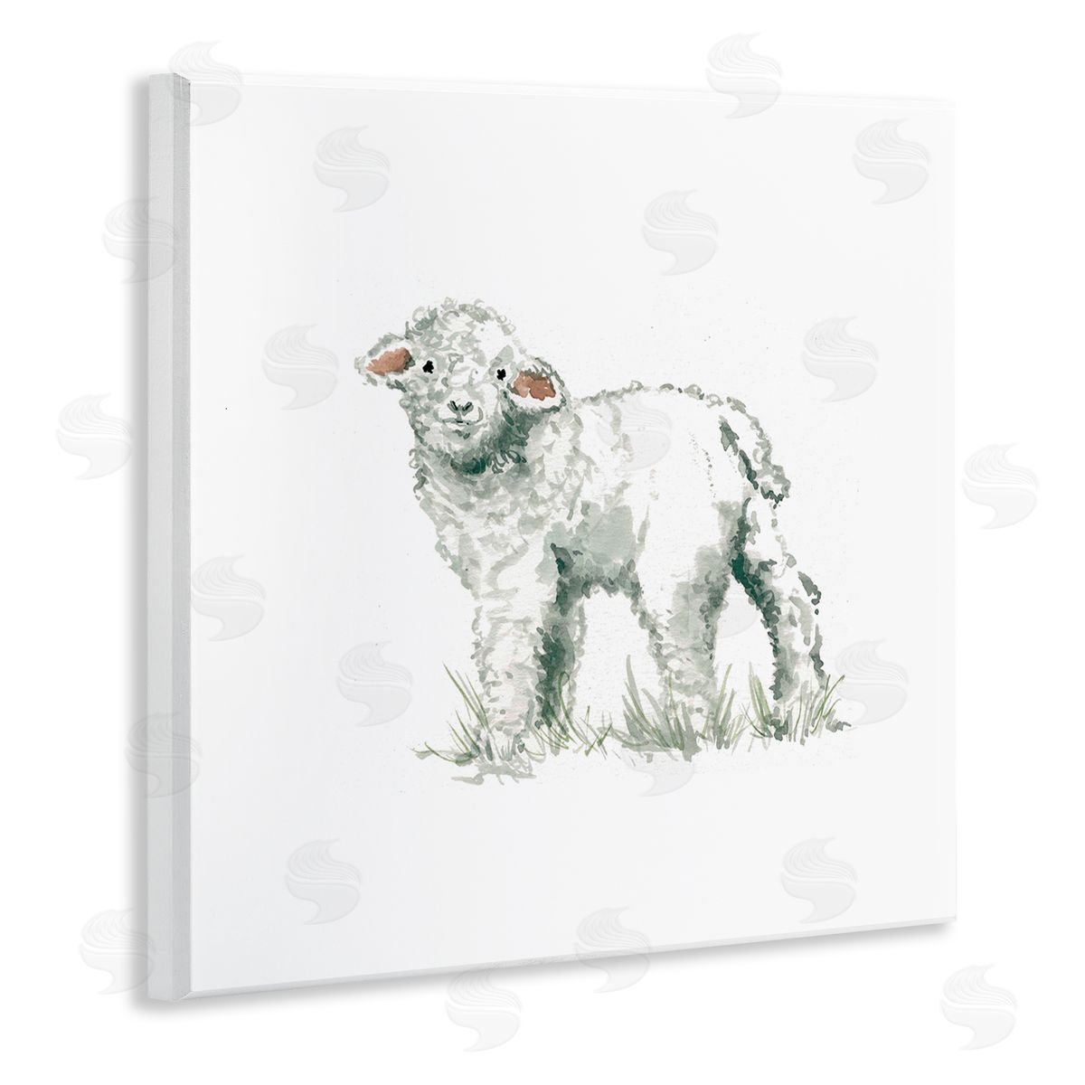 Carol Robinson Fluffy Baby Sheep Minimal Farm Animal over White Wooden Wall Plaque Art Print