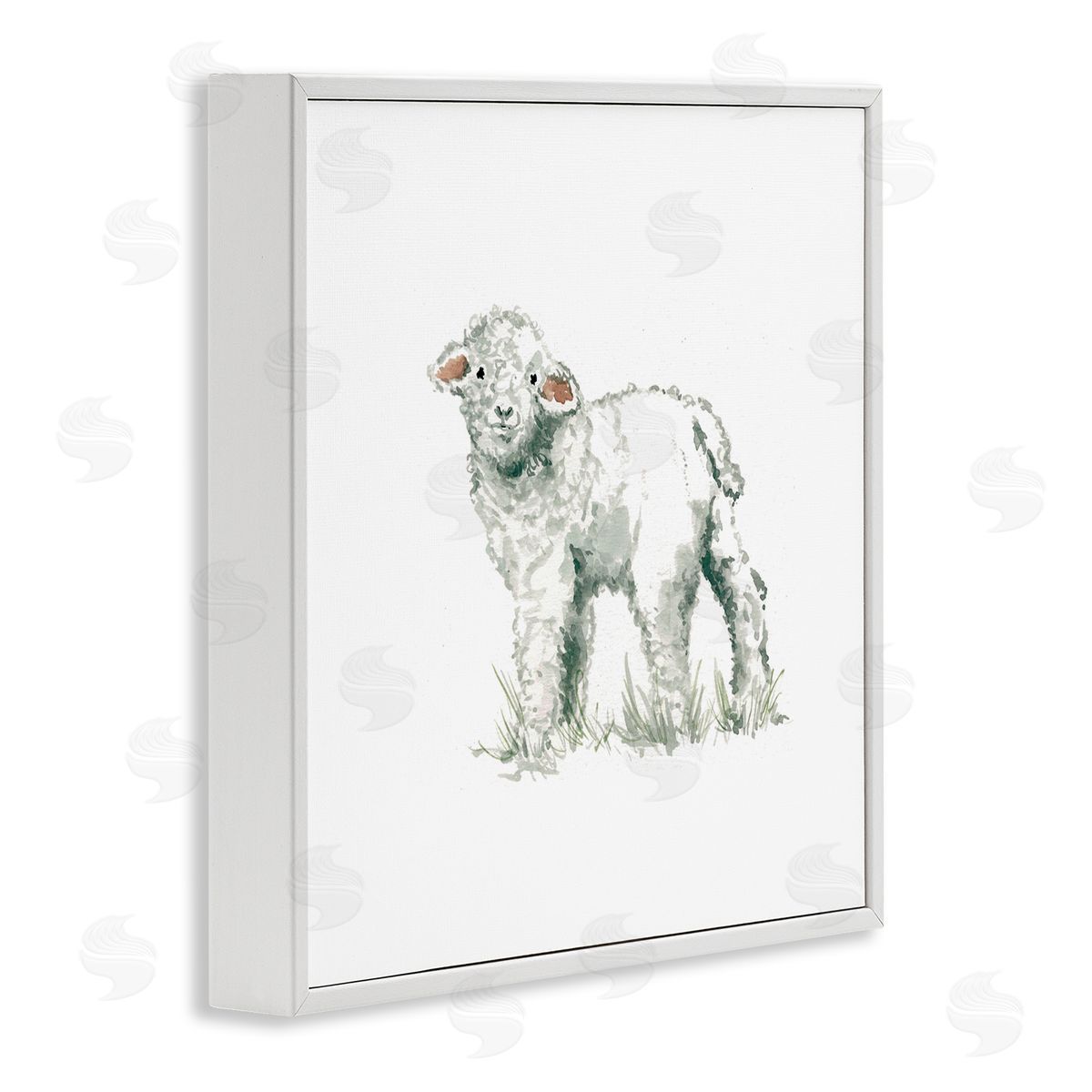 Carol Robinson Fluffy Baby Sheep Minimal Farm Animal over White White Framed Glicee Wall Art Print