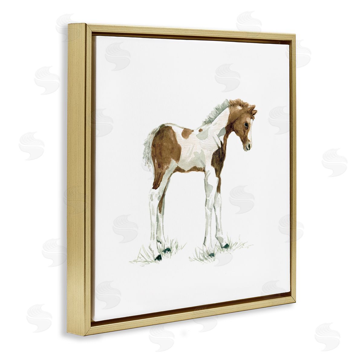 Carol Robinson Young Farm Horse Minimal Country Animal over White Gold Floating Frame Canvas Wall Art Print