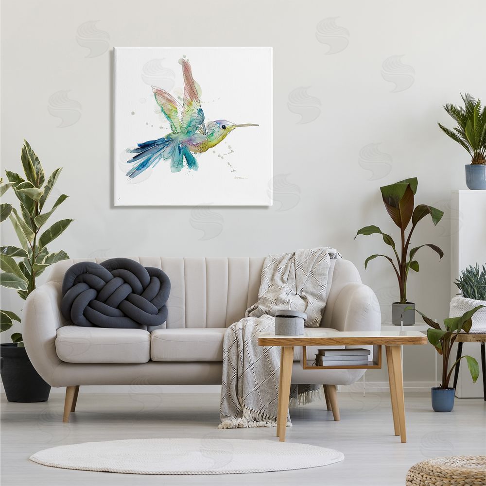 Carol Robinson Contemporary Hummingbird Animal Minimal Rainbow Watercolor Canvas Wall Art in Room