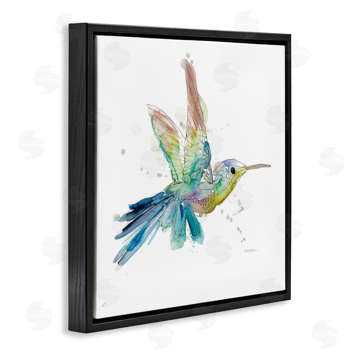 Carol Robinson Contemporary Hummingbird Animal Minimal Rainbow Watercolor Black Floating Frame Canvas Wall Art Print