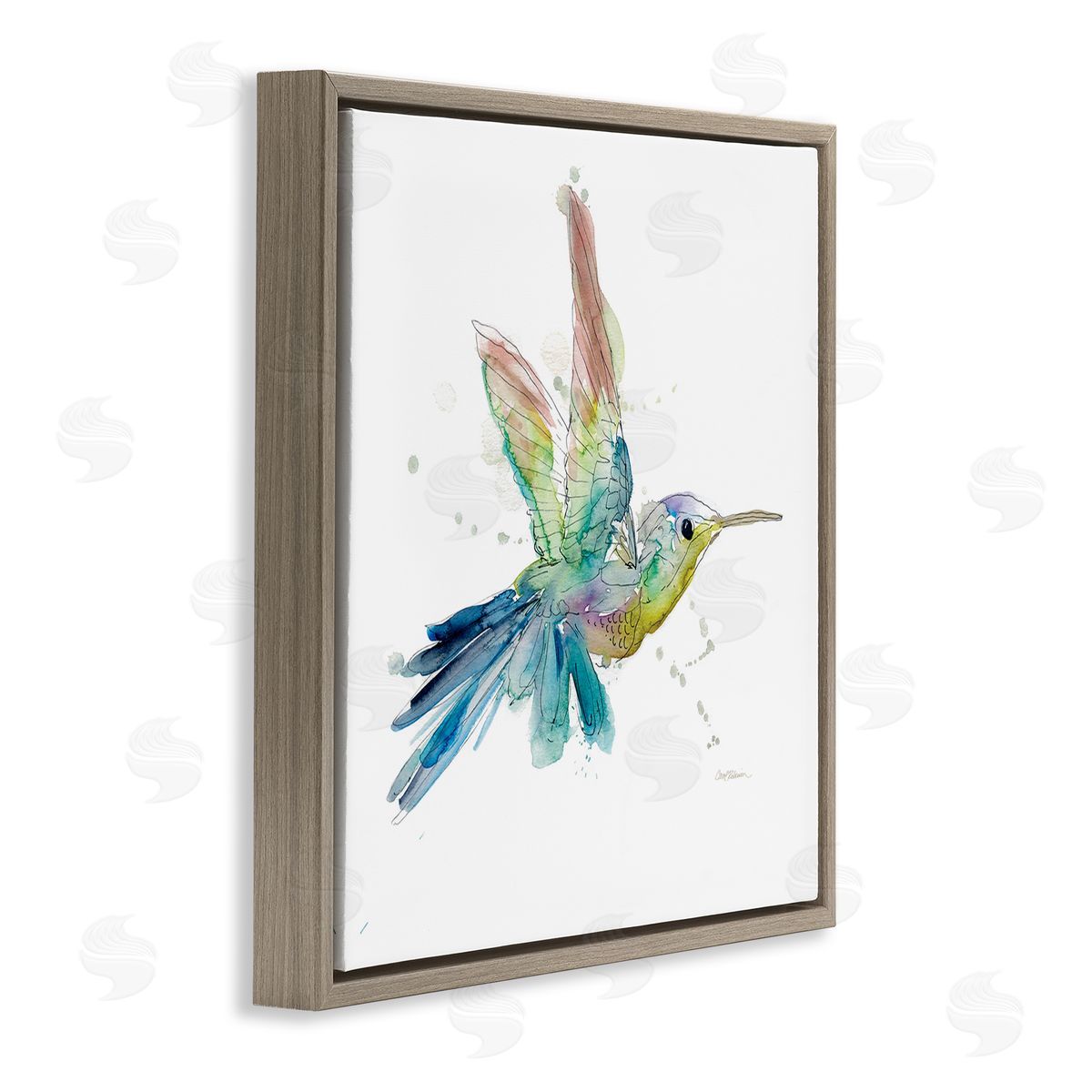 Carol Robinson Contemporary Hummingbird Animal Minimal Rainbow Watercolor Brown Floating Frame Canvas Wall Art Print