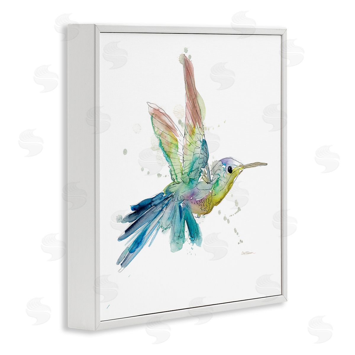 Carol Robinson Contemporary Hummingbird Animal Minimal Rainbow Watercolor White Framed Glicee Wall Art Print