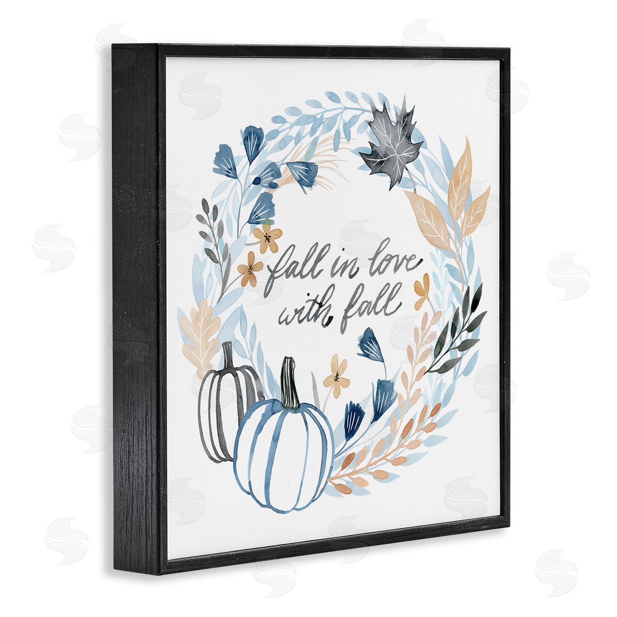 Grace Popp In Love with Fall Blue Autumn Foliage Wreath  Black Framed Glicee Wall Art Print