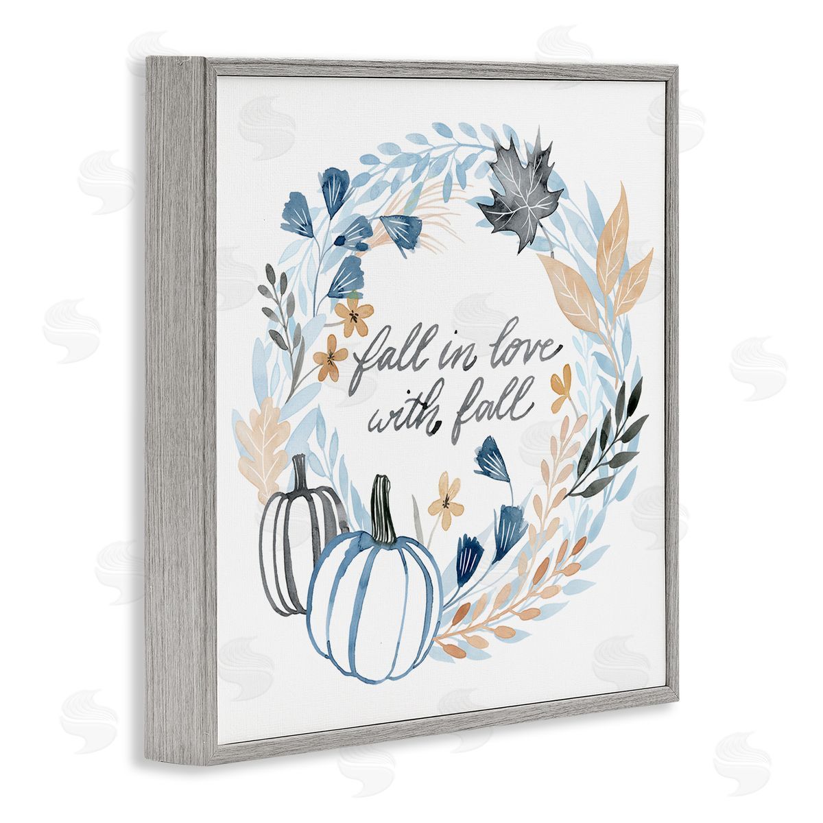 Grace Popp In Love with Fall Blue Autumn Foliage Wreath  Gray Framed Glicee Wall Art Print