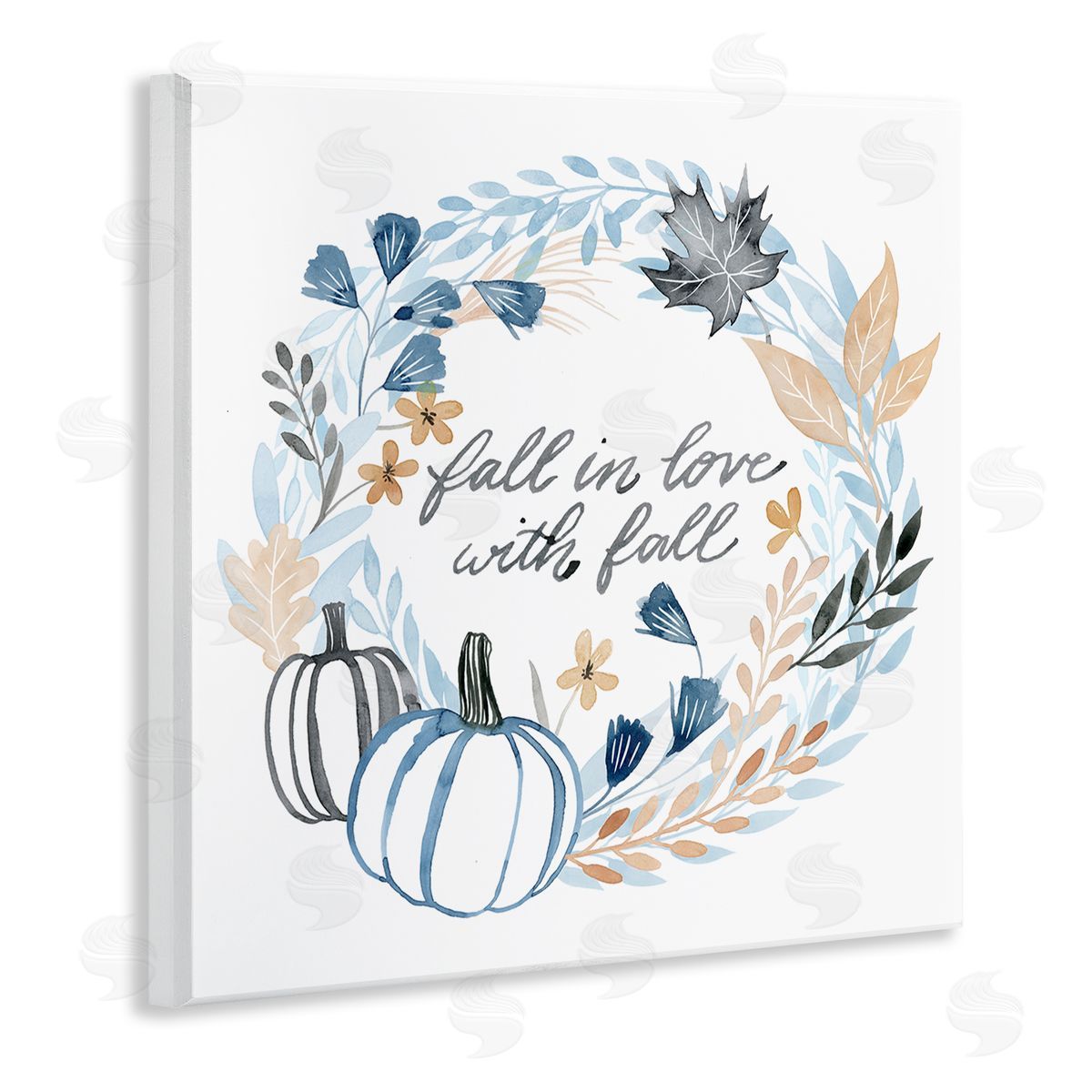 Grace Popp In Love with Fall Blue Autumn Foliage Wreath  Wooden Wall Plaque Art Print