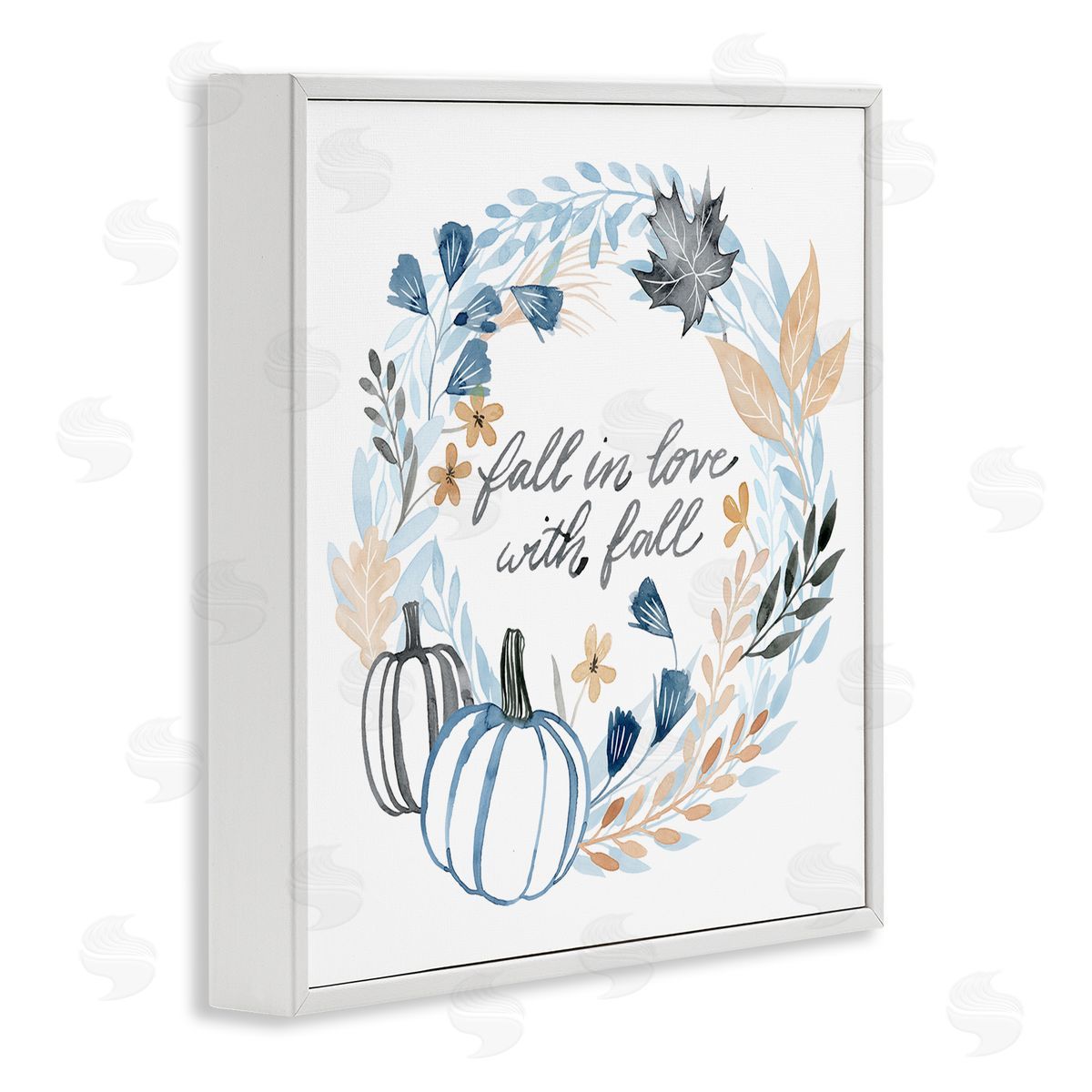 Grace Popp In Love with Fall Blue Autumn Foliage Wreath  White Framed Glicee Wall Art Print