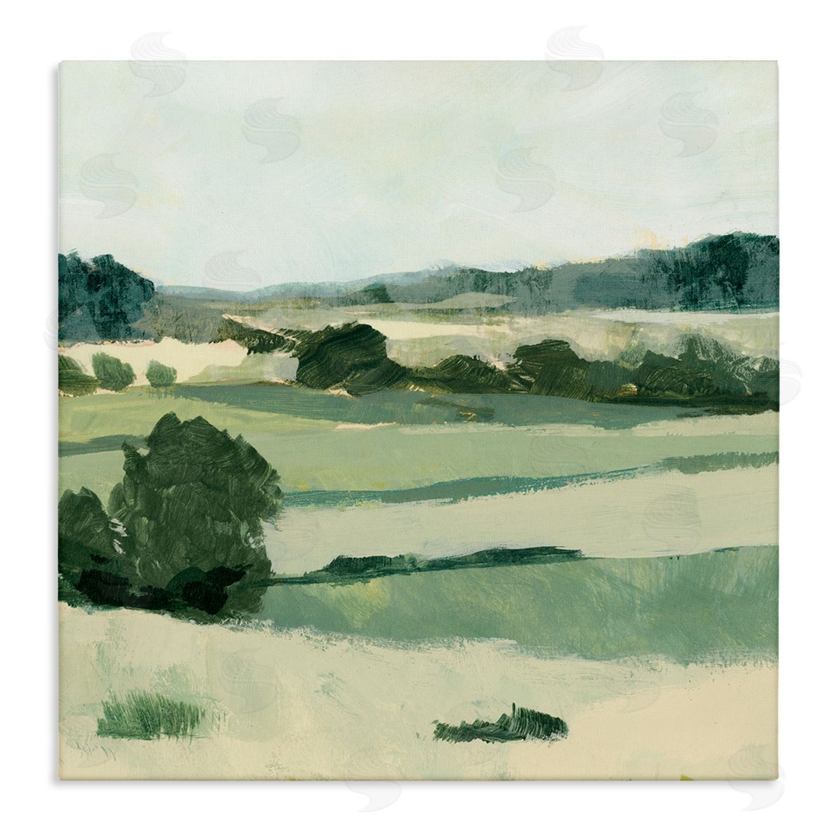 Victoria Barnes Open Countryside Landscape Soft Green Rolling Hills Stretched Canvas Wall Art Print