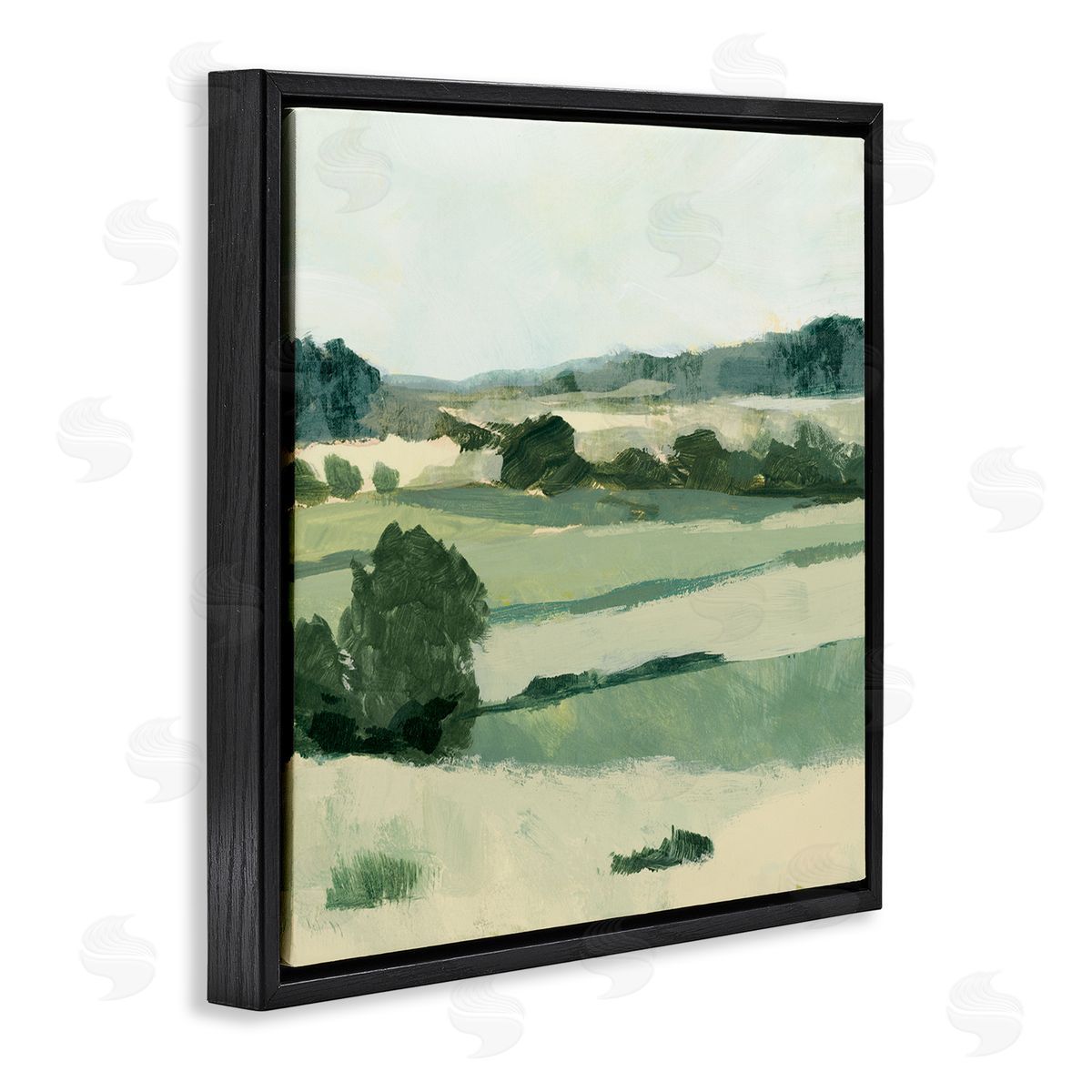 Victoria Barnes Open Countryside Landscape Soft Green Rolling Hills Black Floating Frame Canvas Wall Art Print