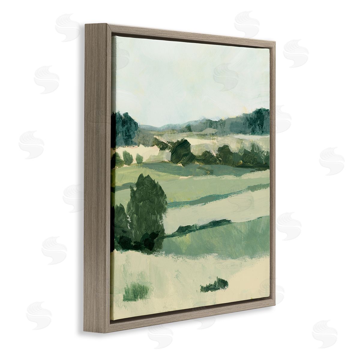 Victoria Barnes Open Countryside Landscape Soft Green Rolling Hills Brown Floating Frame Canvas Wall Art Print