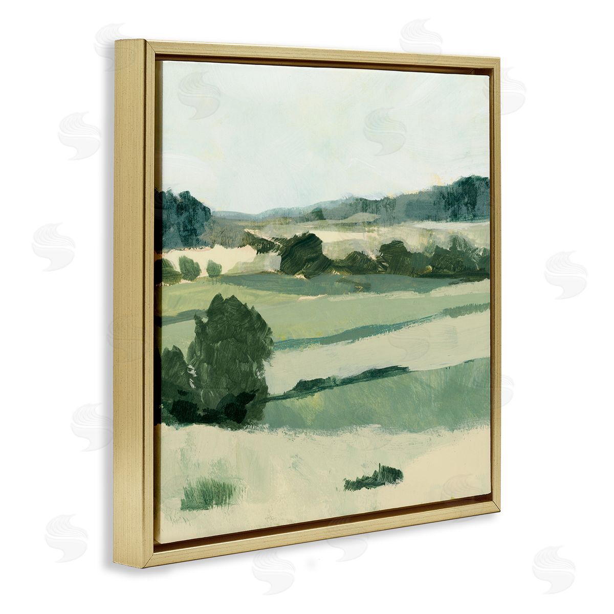 Victoria Barnes Open Countryside Landscape Soft Green Rolling Hills Gold Floating Frame Canvas Wall Art Print