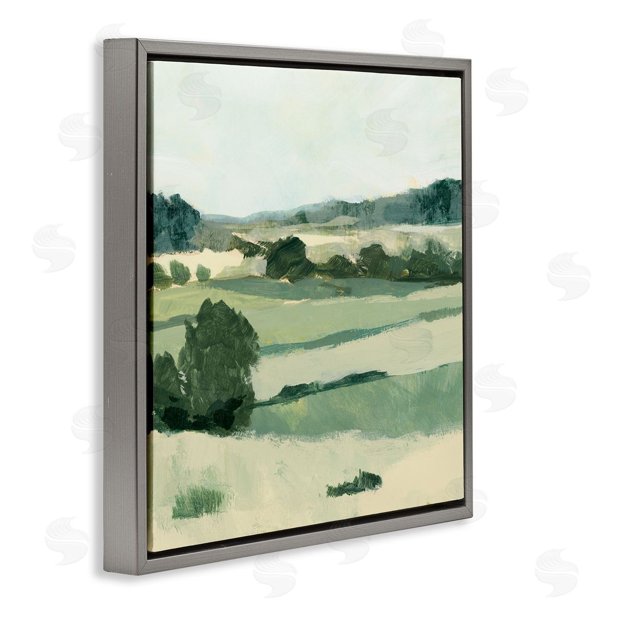 Victoria Barnes Open Countryside Landscape Soft Green Rolling Hills Gray Floating Frame Canvas Wall Art Print