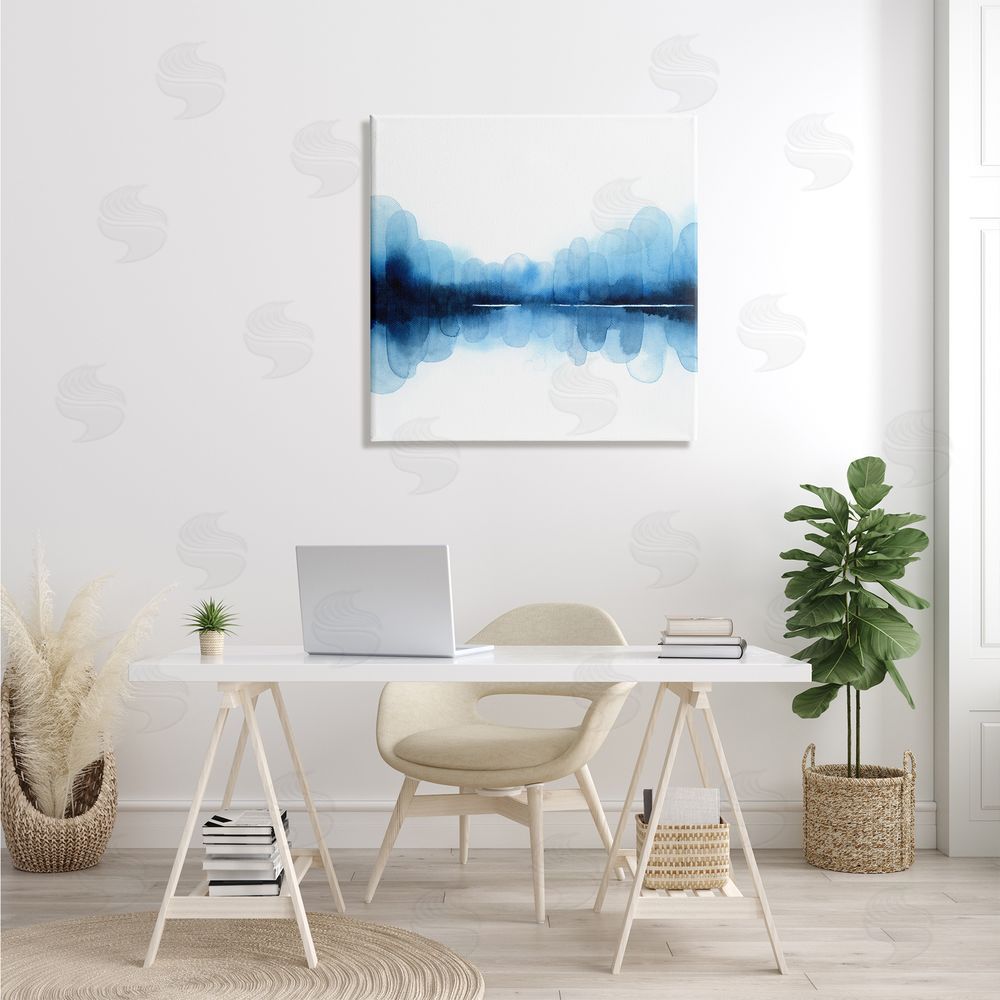 Grace Popp Blue Arch Asymmetrical Reflection Abstract Shapes over White Canvas Wall Art in Room