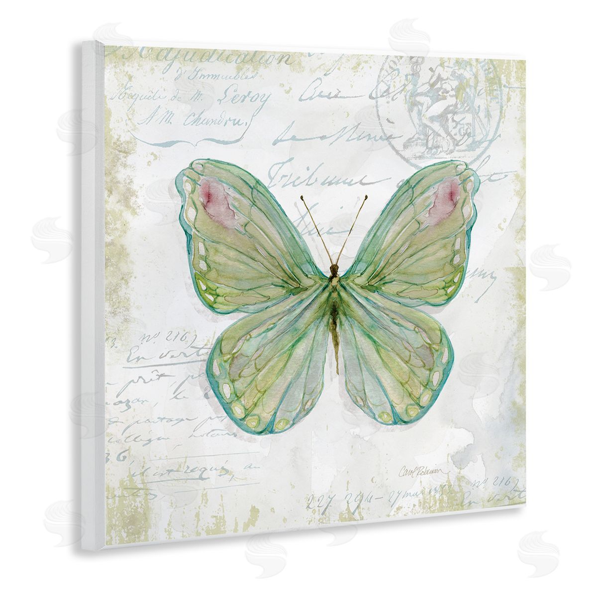 Carol Robinson Antique Butterfly Insect Charming Vintage Postal Scripture Wooden Wall Plaque Art Print