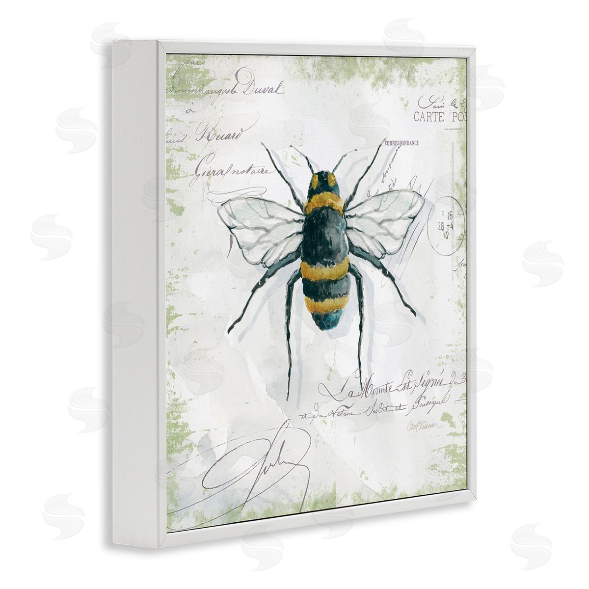 Carol Robinson Quaint Honey Bee Insect over Vintage Postal Card White Framed Glicee Wall Art Print