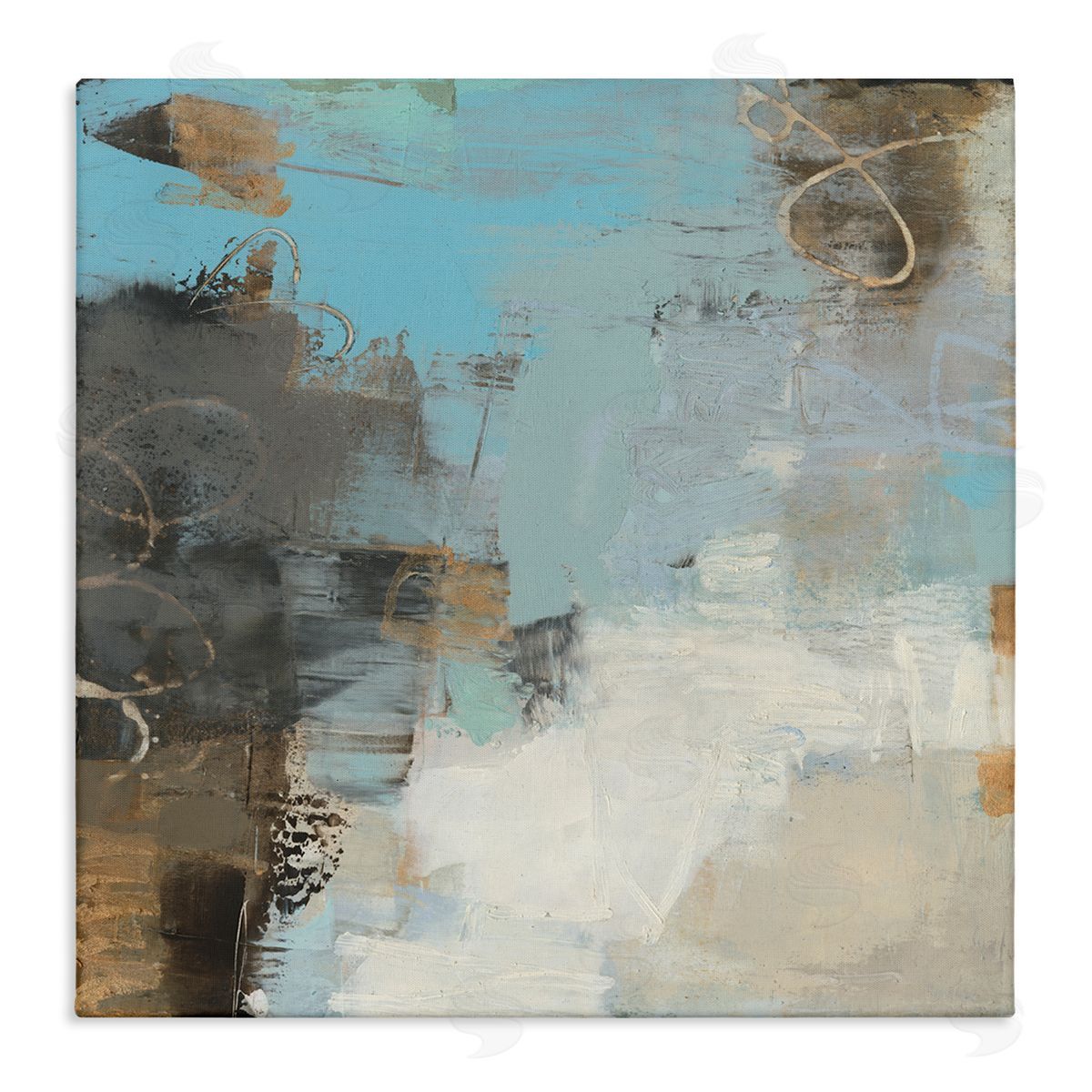 Sue Jachimiec Rustic Expressive Abstraction Brown Towards Blue Impression Stretched Canvas Wall Art Print