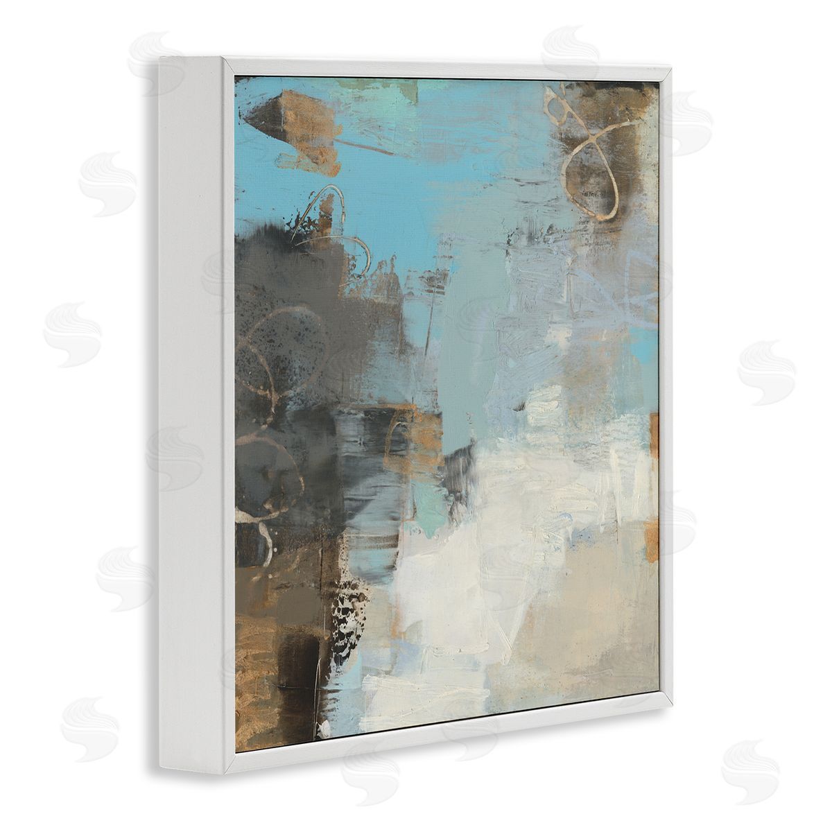 Sue Jachimiec Rustic Expressive Abstraction Brown Towards Blue Impression White Framed Glicee Wall Art Print