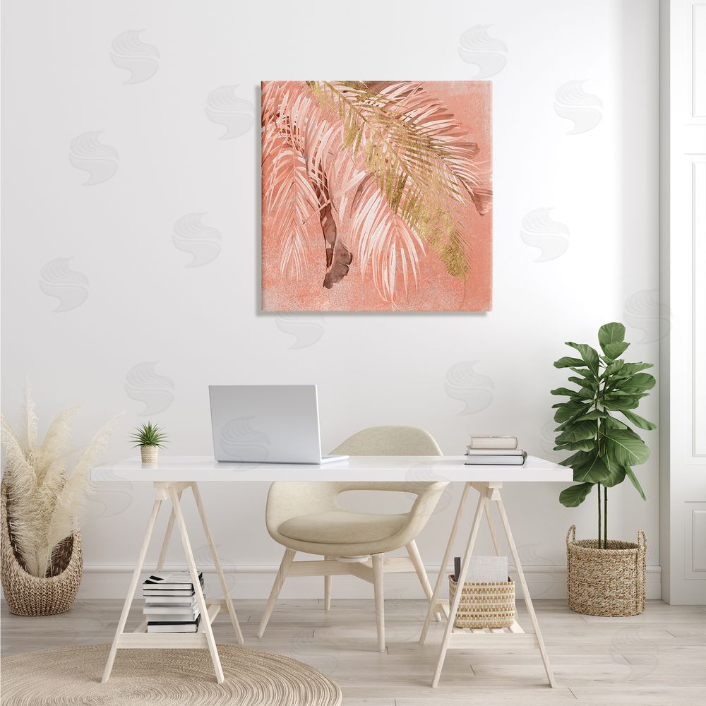 Jennifer Paxton Parker Falling Palm Tree Fronds Tropical Pink Plants Canvas Wall Art in Room