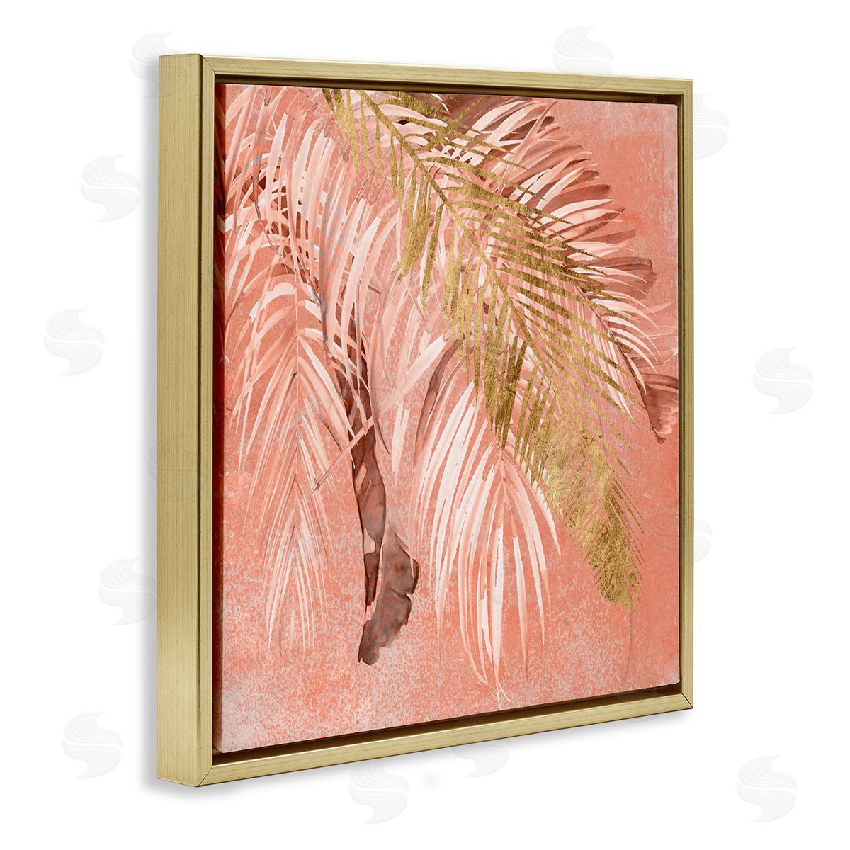 Jennifer Paxton Parker Falling Palm Tree Fronds Tropical Pink Plants Gold Floating Frame Canvas Wall Art Print