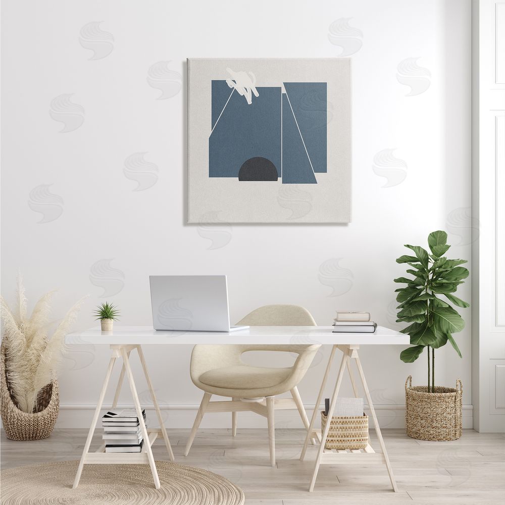 Jacob Green Modern Shape Collage Minimal Blue Geometric Abstraction Canvas Wall Art in Room
