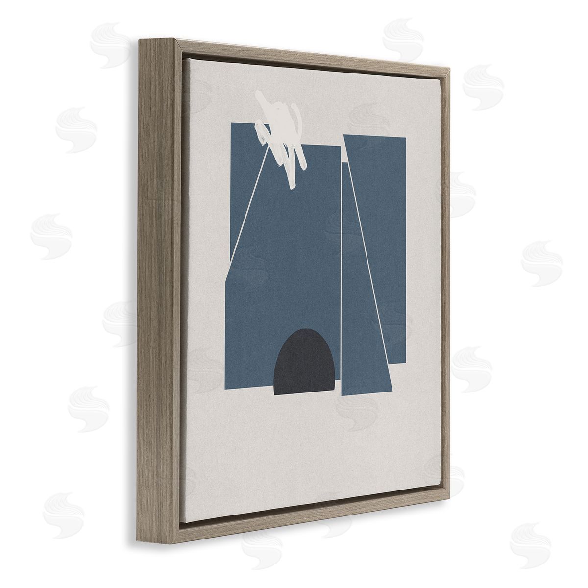 Jacob Green Modern Shape Collage Minimal Blue Geometric Abstraction Brown Floating Frame Canvas Wall Art Print
