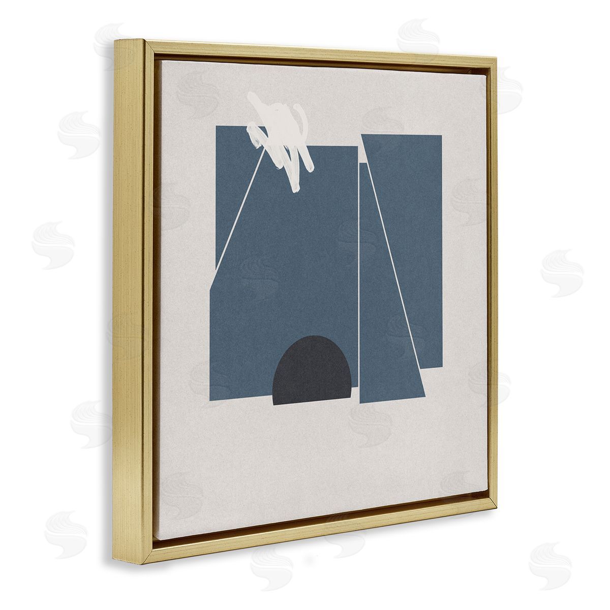 Jacob Green Modern Shape Collage Minimal Blue Geometric Abstraction Gold Floating Frame Canvas Wall Art Print