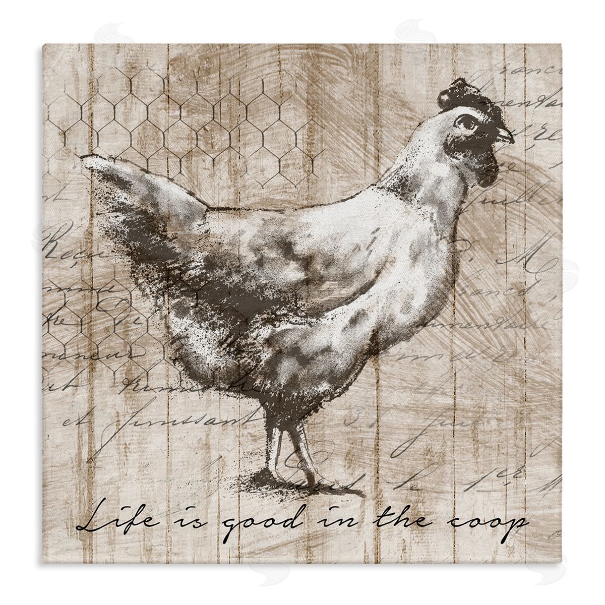 Conrad Knutsen Life's Good In Coop Vintage Text Farm Chicken  Stretched Canvas Wall Art Print