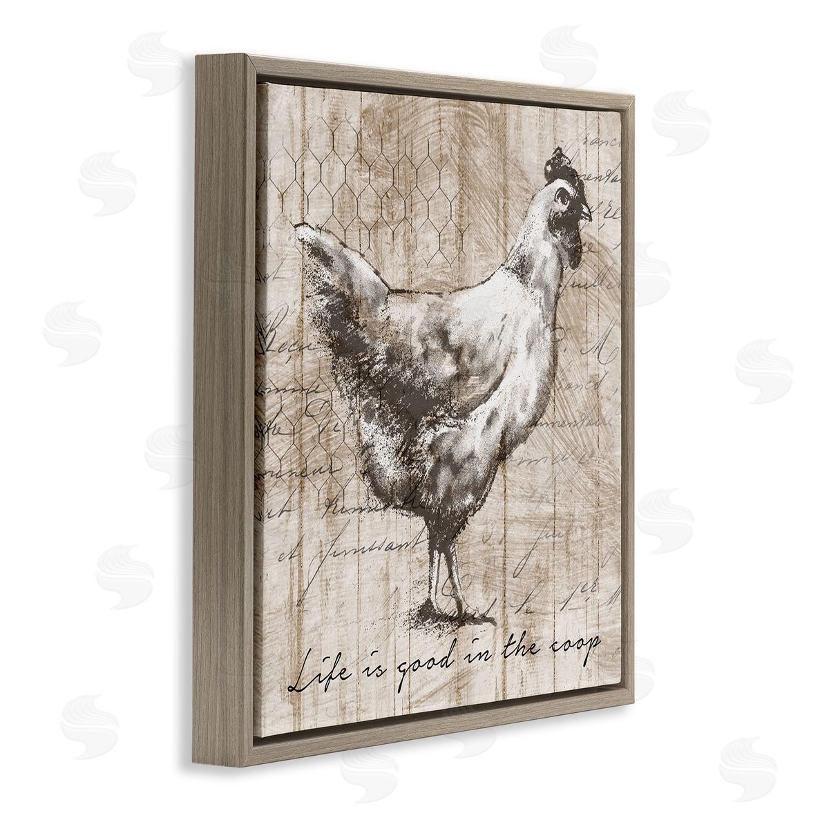 Conrad Knutsen Life's Good In Coop Vintage Text Farm Chicken  Brown Floating Frame Canvas Wall Art Print
