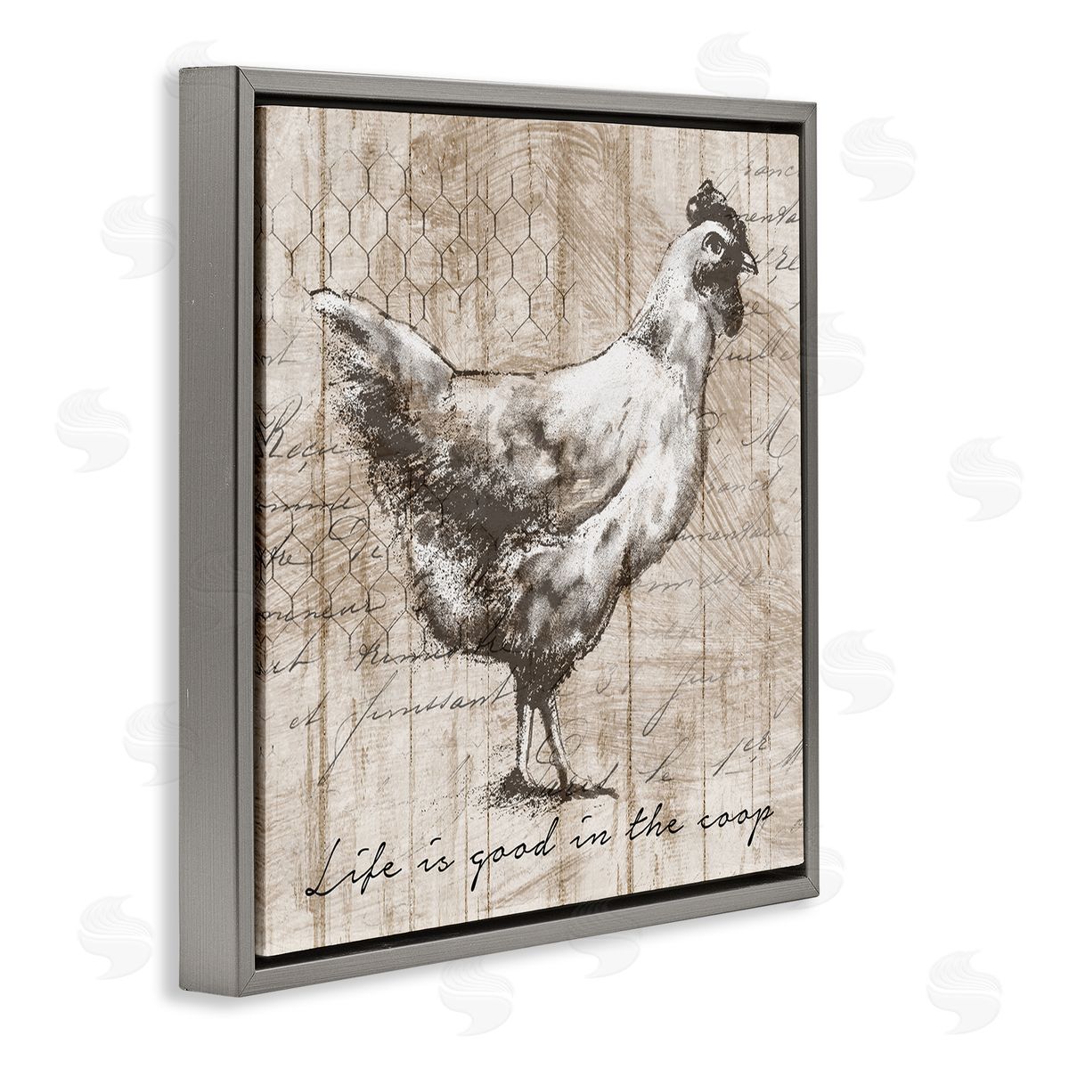 Conrad Knutsen Life's Good In Coop Vintage Text Farm Chicken  Gray Floating Frame Canvas Wall Art Print