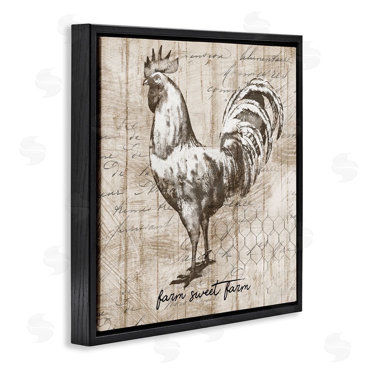 Conrad Knutsen Farm Sweet Farm Phrase Vintage Rooster and Text Black Floating Frame Canvas Wall Art Print