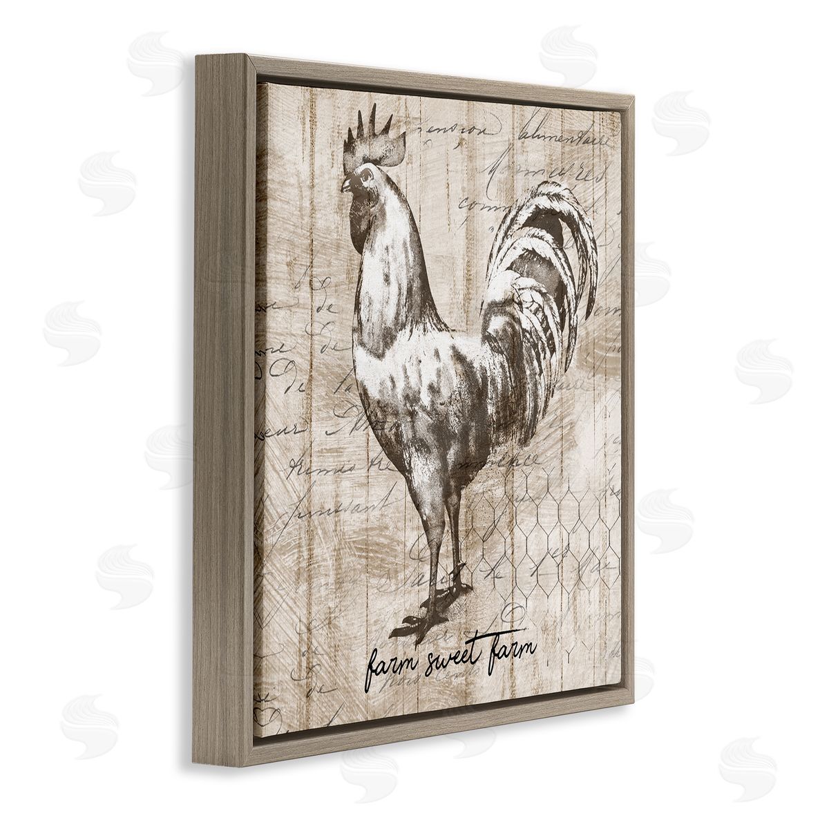 Conrad Knutsen Farm Sweet Farm Phrase Vintage Rooster and Text Brown Floating Frame Canvas Wall Art Print