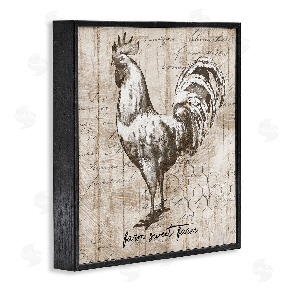 Conrad Knutsen Farm Sweet Farm Phrase Vintage Rooster and Text Black Framed Glicee Wall Art Print