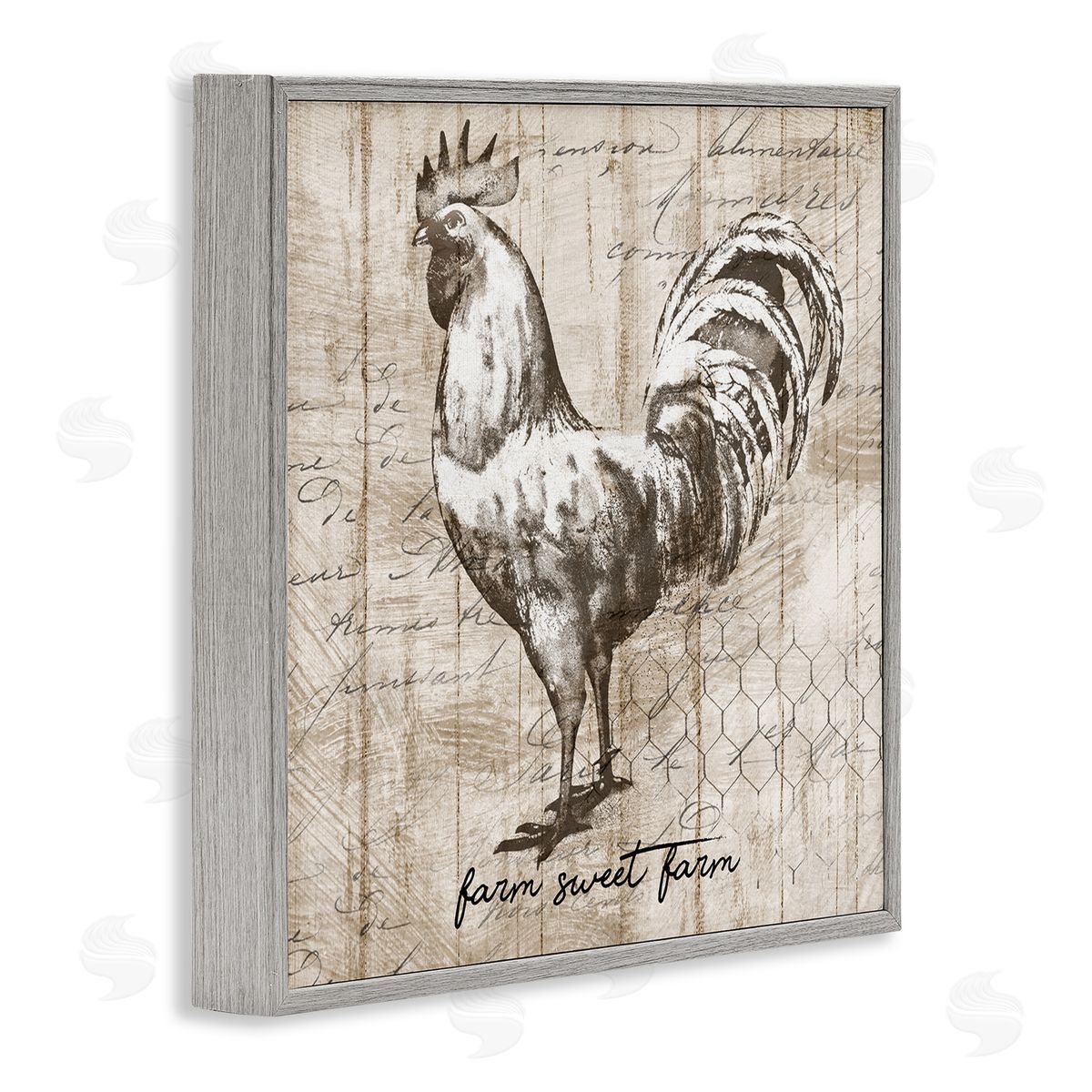 Conrad Knutsen Farm Sweet Farm Phrase Vintage Rooster and Text Gray Framed Glicee Wall Art Print