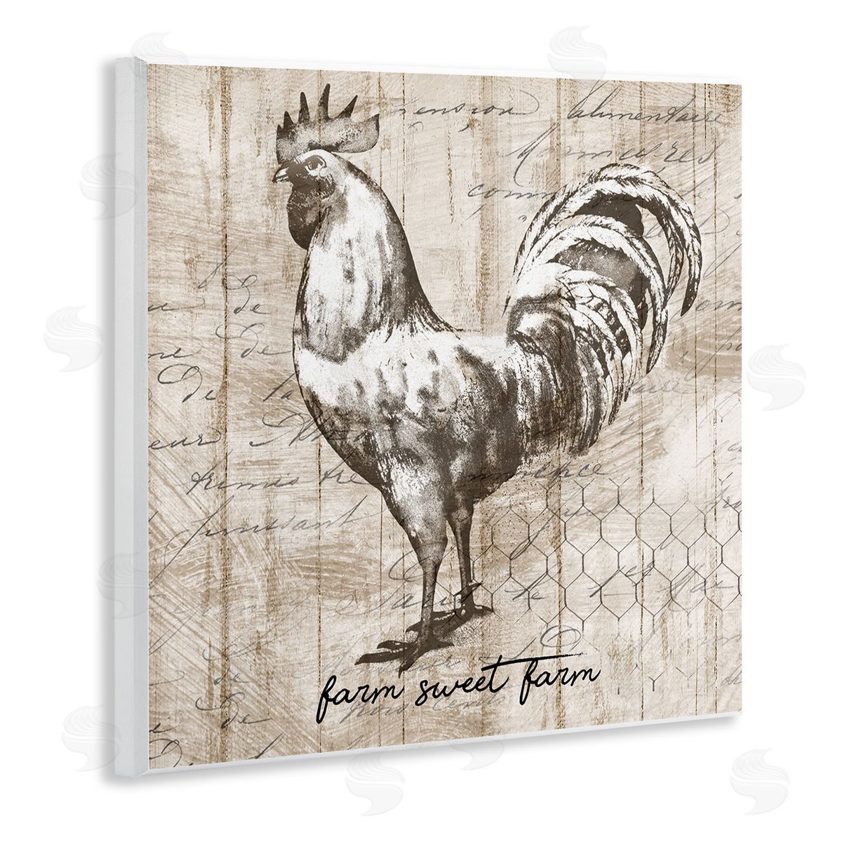 Conrad Knutsen Farm Sweet Farm Phrase Vintage Rooster and Text Wooden Wall Plaque Art Print