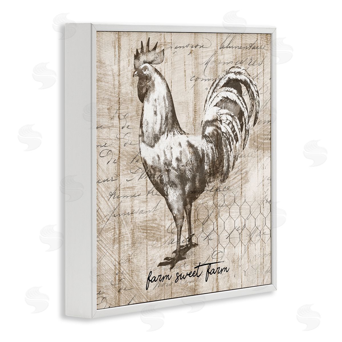 Conrad Knutsen Farm Sweet Farm Phrase Vintage Rooster and Text White Framed Glicee Wall Art Print