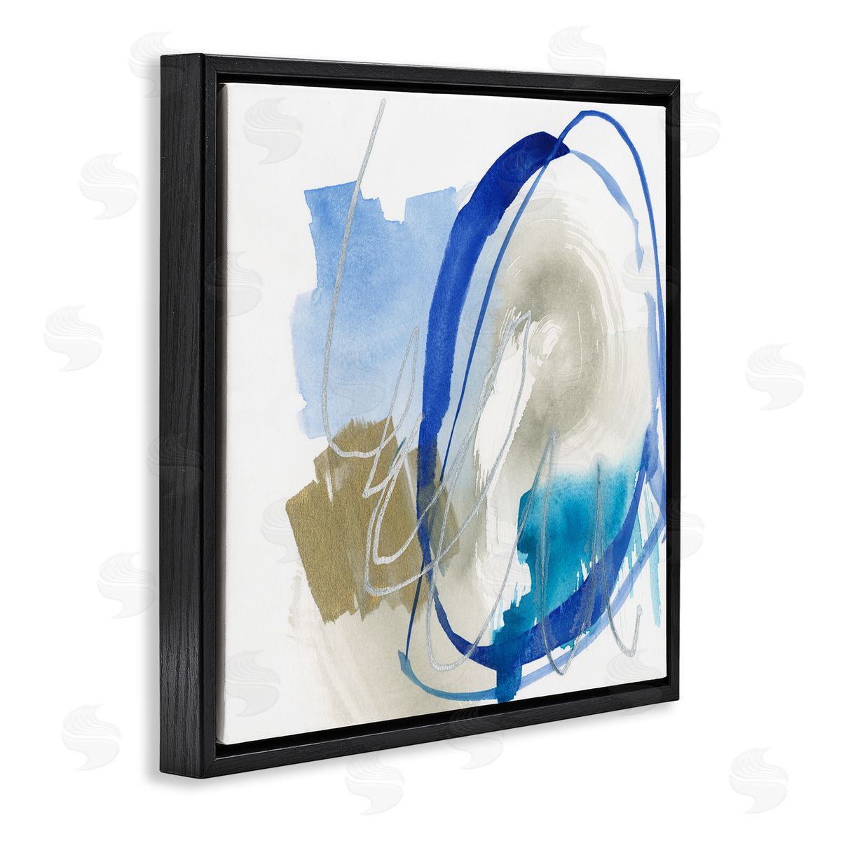 Jennifer Goldberger Circular Abstraction Chaotic Rigid Lines Blue Brown Black Floating Frame Canvas Wall Art Print