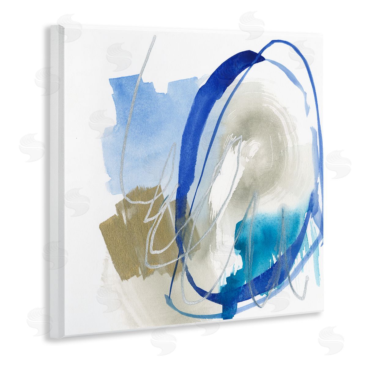 Jennifer Goldberger Circular Abstraction Chaotic Rigid Lines Blue Brown Wooden Wall Plaque Art Print